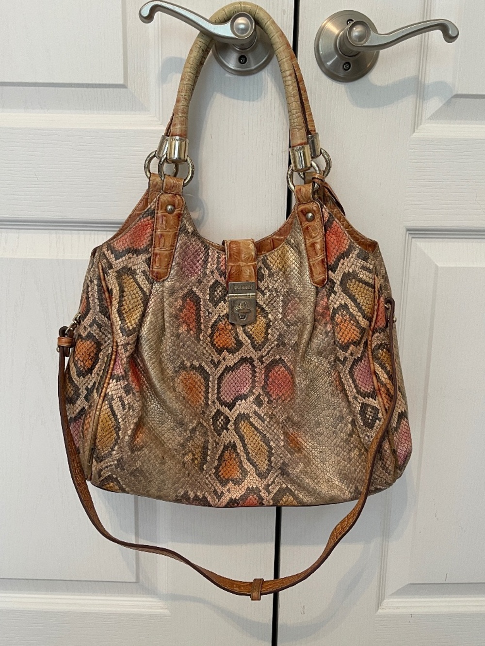 BRAHMIN Elisa Multicolor Snake Embossed Leather Hobo Satchel Shoulder Bag